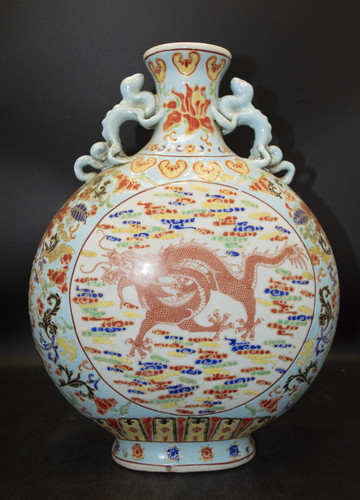 清時代 雍正年製 矾红 古彩 葫芦瓶 龍文様 磁器 時代物 骨董品 2億円の